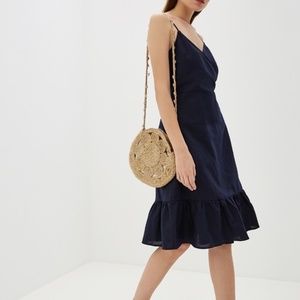 GAP Navy Blue Linen Blend Cami Wrap Dress M